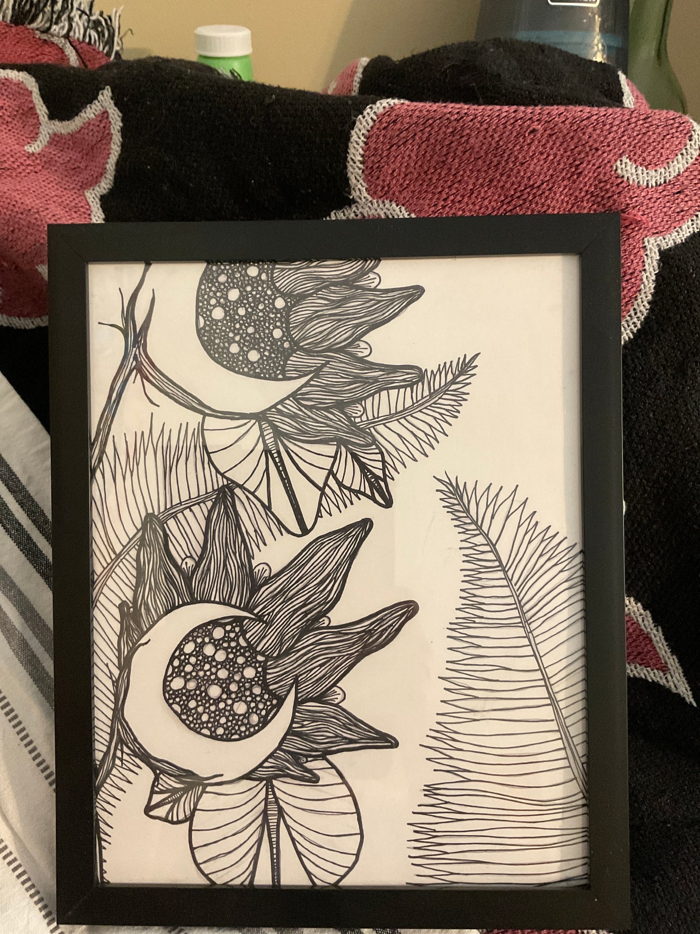 Pen and ink moon flower