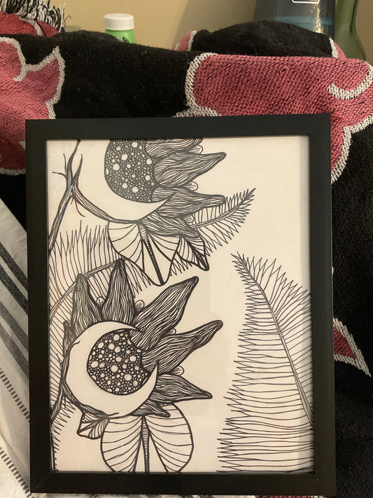 Pen and ink moon flower