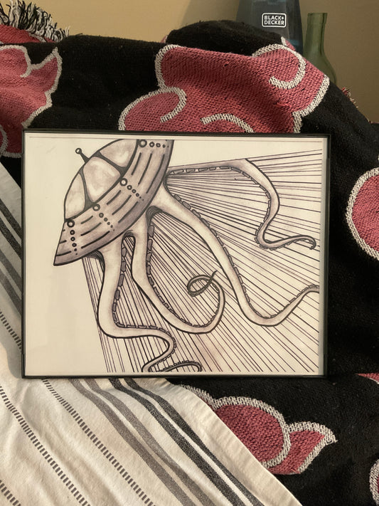 Pen and ink tentacle ufo