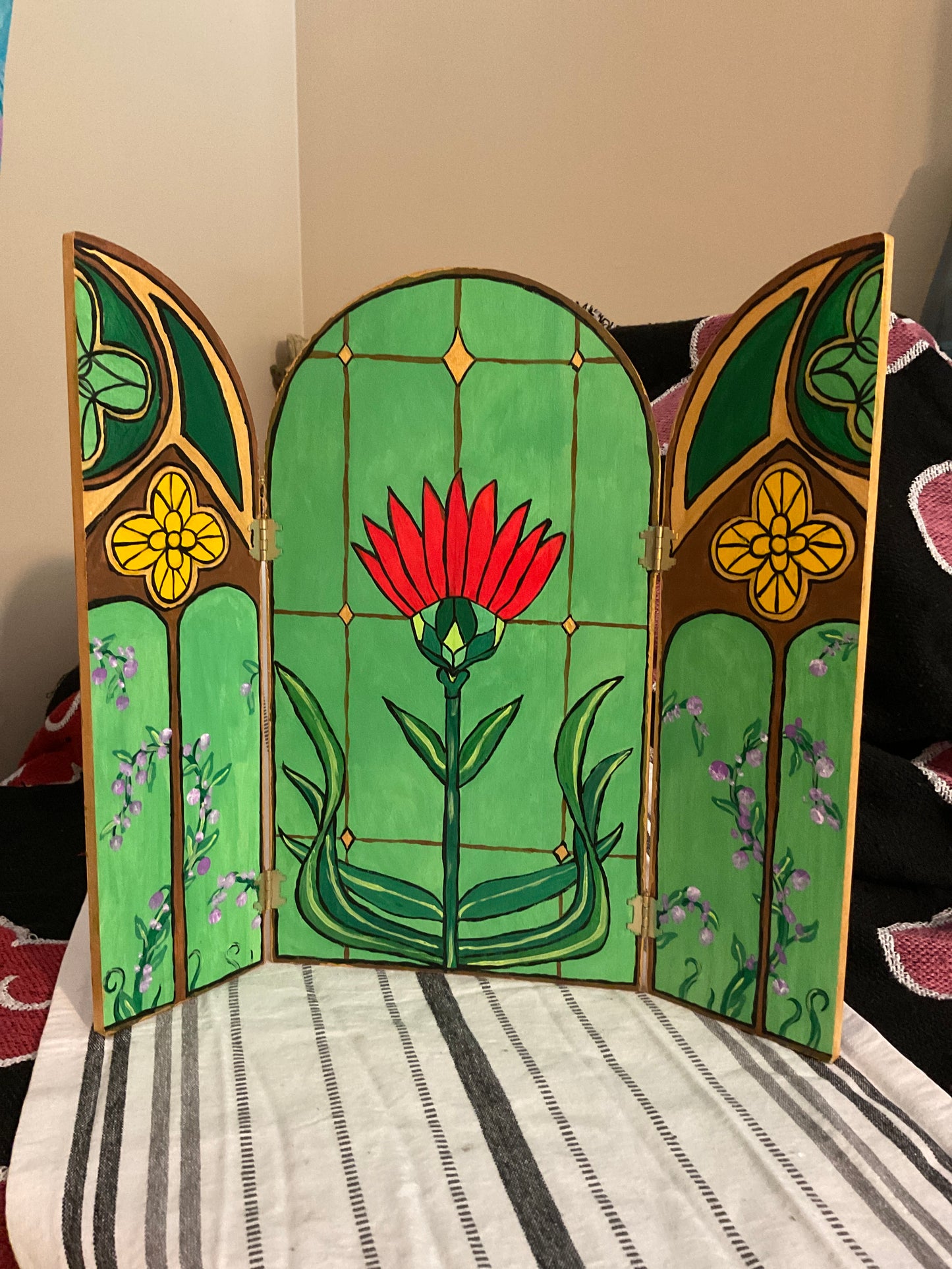 Trifold stained window painting